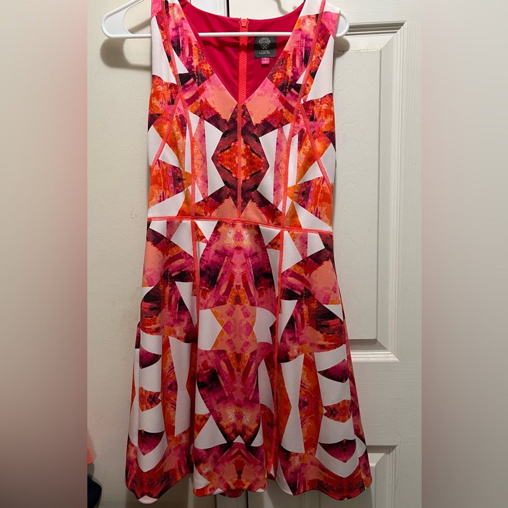 Vince Camuto Orange and Pink Neon flare dress